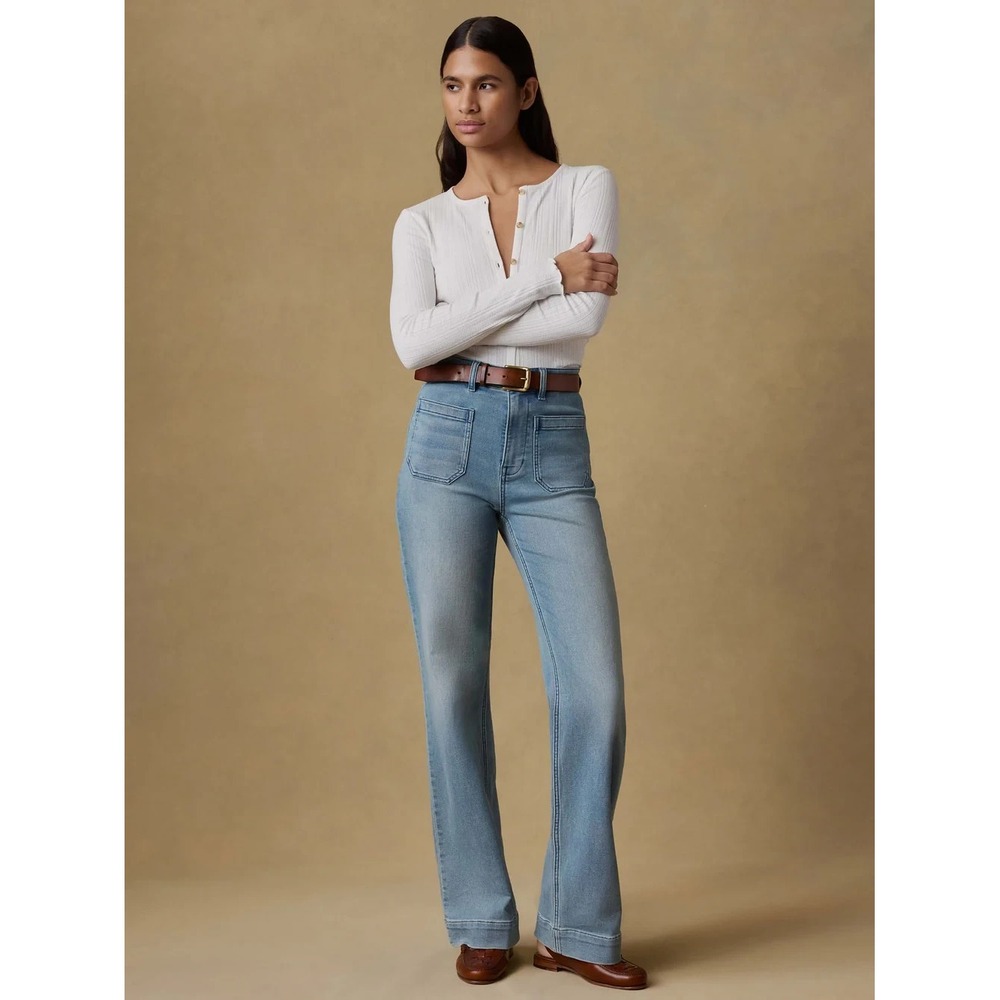 Faherty Stretch Terry Patch Pocket Pant Jeans In Eastern Shore Wash Women's Size